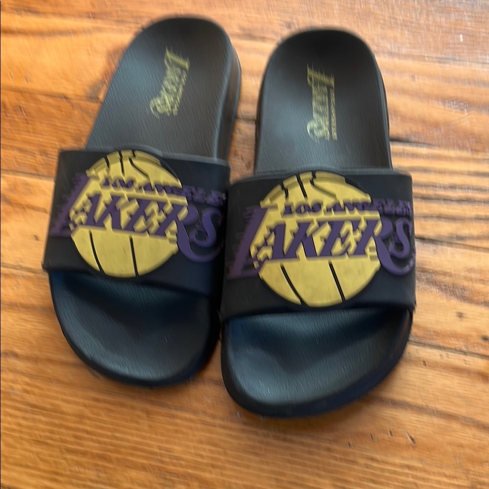 Lakers Kids Black and Gold Slide Sandals
